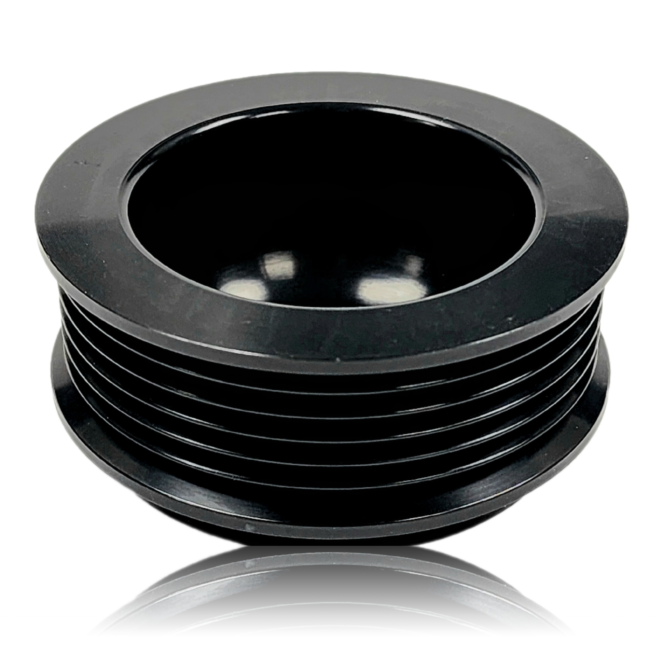 74mm 6 rib pulley, extended shoulder, hard anodized alum